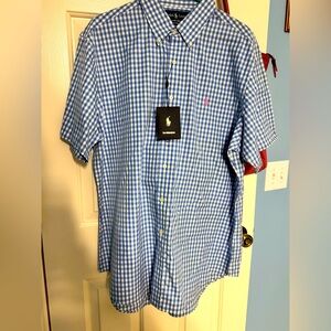 NWT$125 XL Ralph Lauren men’s gingham blue shirt custom fit vintage tall